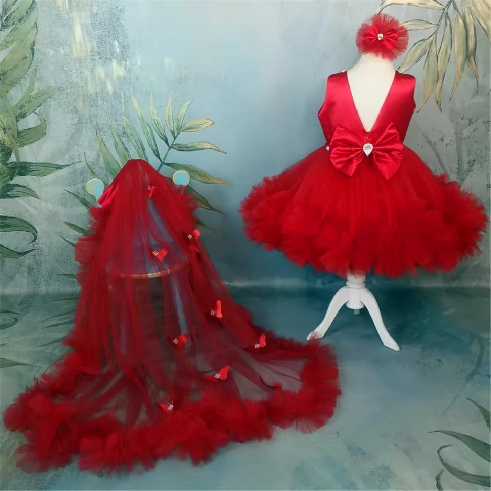 Customized Red Flower Girl Dre - Toddler Girl Tulle Party Dress 评论和价格