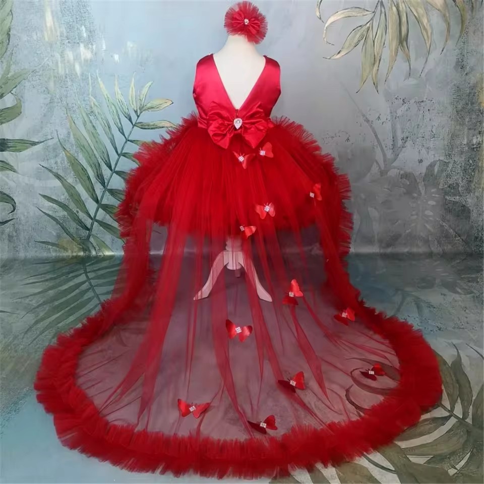 Customized Red Flower Girl Dre - Toddler Girl Tulle Party Dress 评论和价格