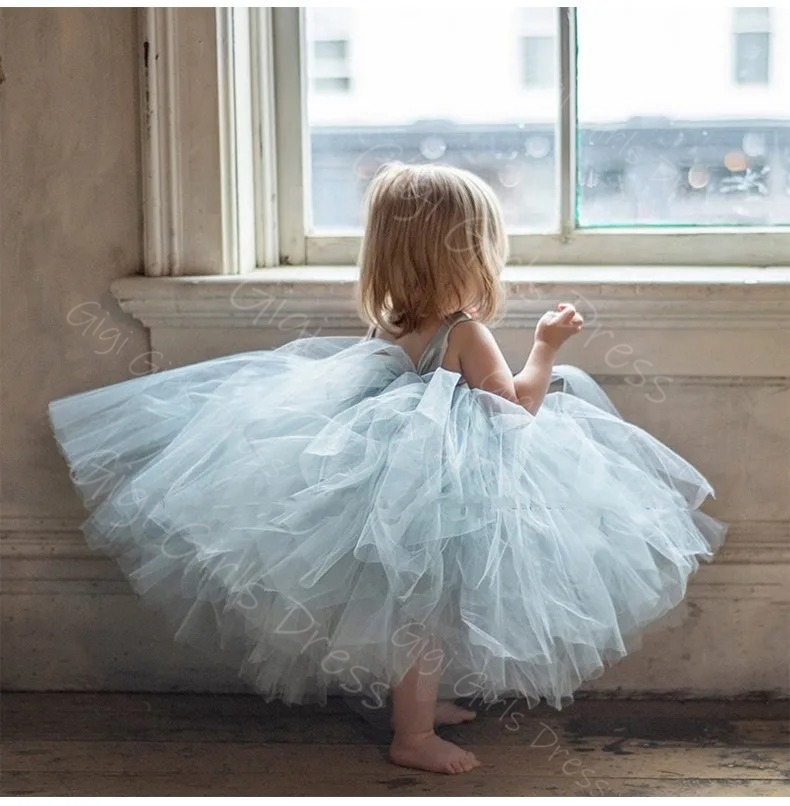 Blue Flower Girl Dress for Wed - Toddler Girl Tulle Party Dress 评论和价格