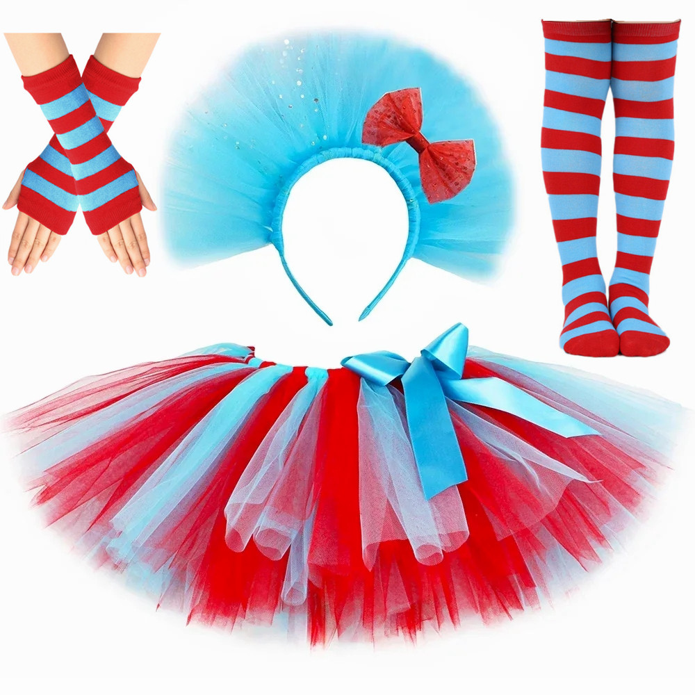 Red Blue Striped Thing Costume - Toddler Girl Tulle Party Dress 评论和价格