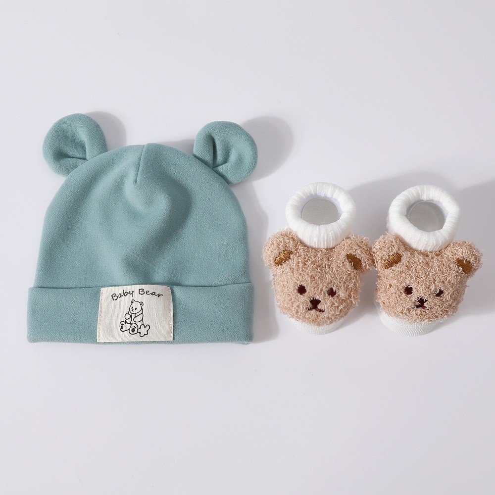 2Pcs/Set Cute Cotton Baby Hat  - Infant Beanie Hat With Ears 评论和价格