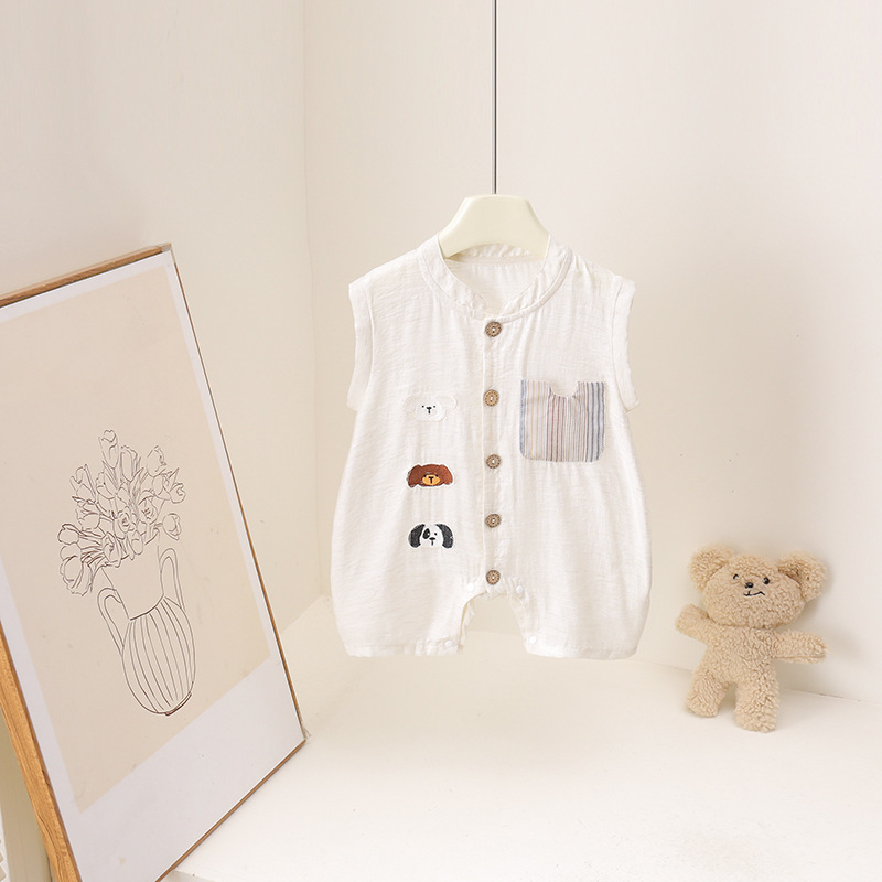 Baby Boys Summer Romper Cartoo - Baby Summer Linen Sleeveless Jumpsuit 评论和价格